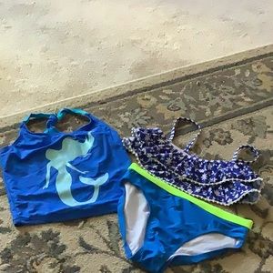 Swim suit bundle 3 pieces blue top are Cat Jack 7/8 bottoms OP L …